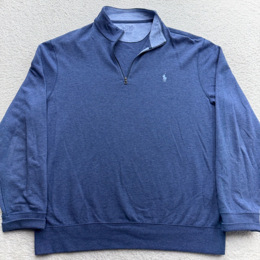 Polo Ralph Lauren Mens Blue Heather Quarter Zip Pullover Sweater Size Large